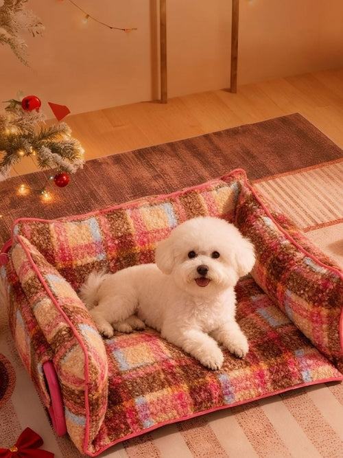 plaid-pattern-plush-sofa-pet-bed