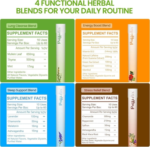 PUFFIAIR 4-Pack Herbal Diffuser Pen | Clean Botanical Aromatherapy