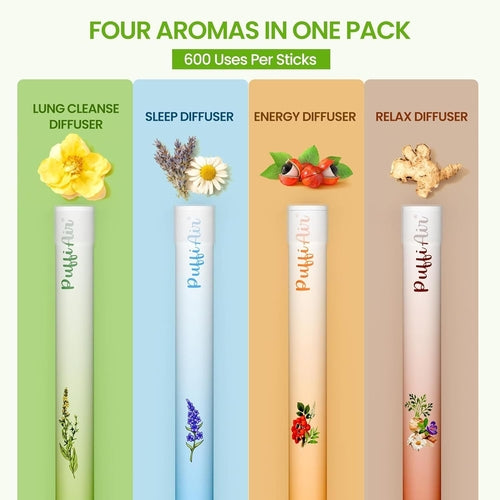 PUFFIAIR 4-Pack Herbal Diffuser Pen | Clean Botanical Aromatherapy